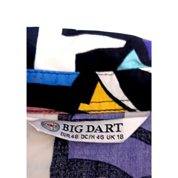 Abstract Mod Long Sleeve Blouse Cubist Color Block 60s 90s Style UK 18 US 14 - Picture 7 of 9